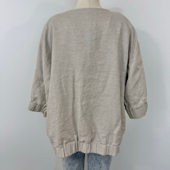 Eileen Fisher Twinkle Natural Linen Jacket Blazer Short Sleeve Snap Front 1X - Picture 7 of 11